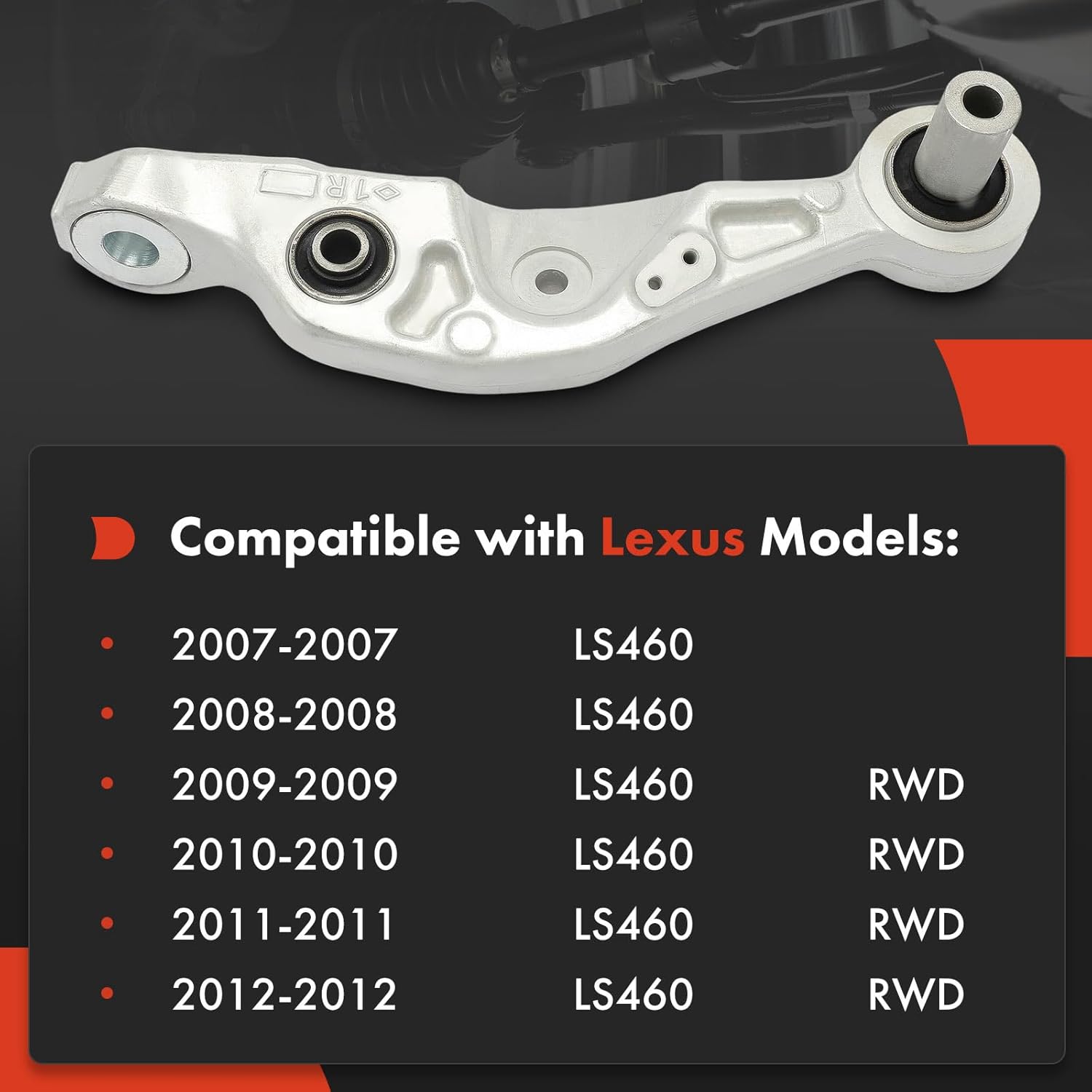 A-Premium Front Right Rearward Lower Control Arm, with Bushing, Compatible with Lexus LS460 2007-2012