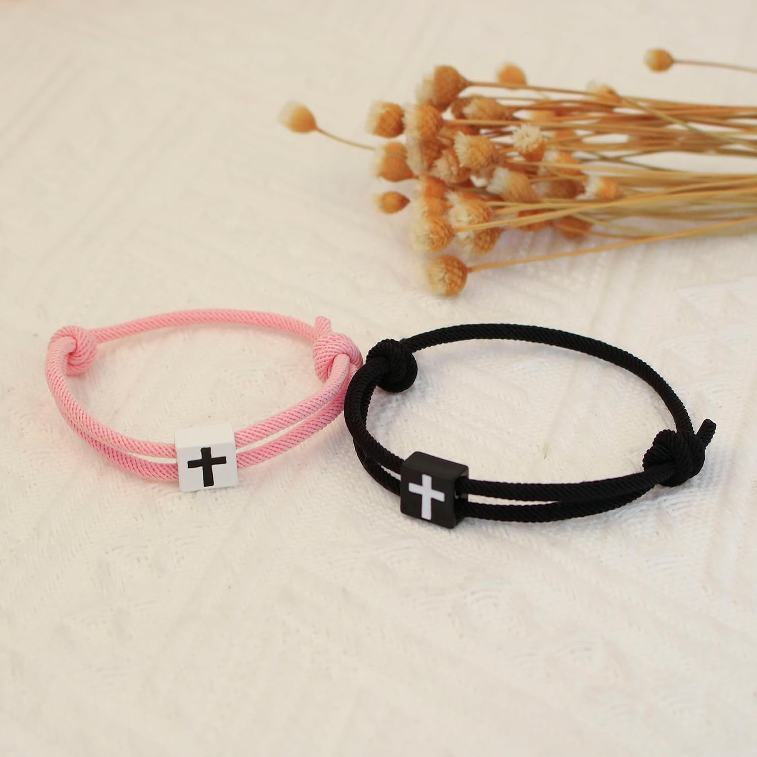 LINY Braided Rope Matching Couples Bracelet Cross Promise Bracelets for Couples Best Friend ​Anniversary Birthday Promise Faith Gifts for Girlfriend Boyfriend Wife Husband Valentine's Day Gift