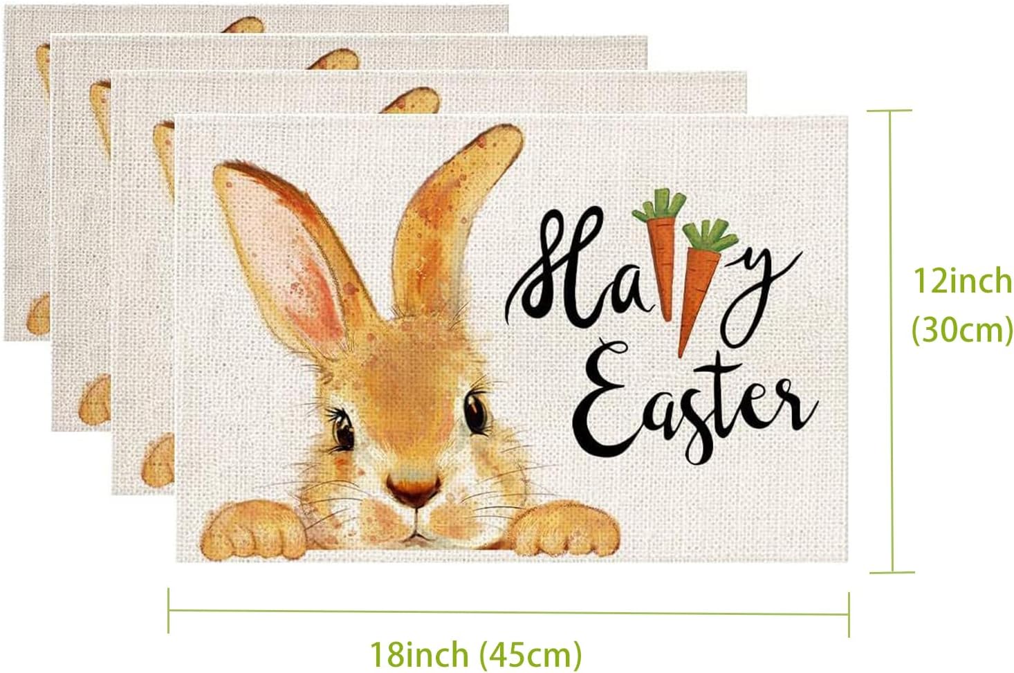 BETEAM Easter Placemats Set of 12 Bunny Line Placemat for Dining Table Rabbit Washable Spring Kitchen Place Mats Durable Table Mats -E01, 12 Pcs