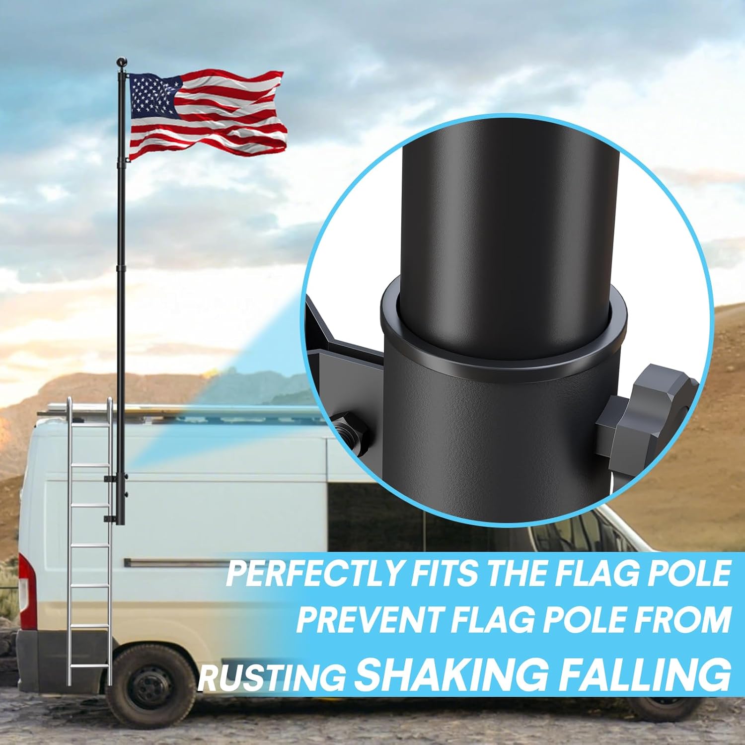 RV Flag Pole with Holder,RV Ladder Mount,Heavy Duty Flagpole Stand Holder,Two Flag RV Ladder Flag Pole Kit