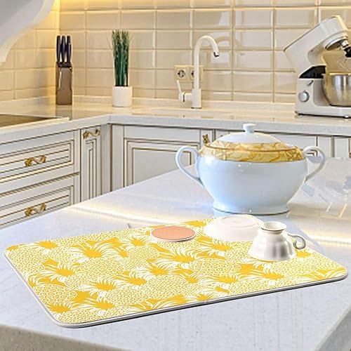 Miniatura 6 de Tapete de secado de platos hawaiano tropical de piña amarilla brillante, lavable, absorbente, escurridor de platos, para encimera de cocina, tapete