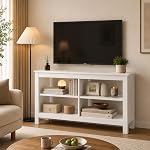 Modern TV Stand for 50 Inch TV, Small TV Stand with Open Storage Shelves, 3-Tier Entertainment Unit, TV Console Table for Living Room, Bedroom (Black)
