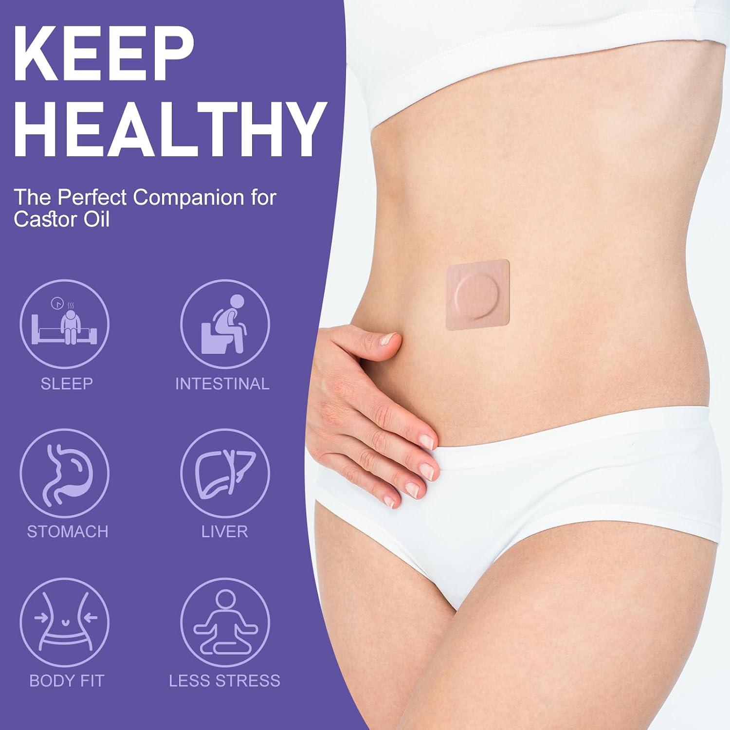 60Pcs Disposable Castor Oil Belly Button Patch | 3.15"*3.15" Highly Absorbent | Self-Adhesive Castor Oil Pack Wrap for Neck/Shoulders/Knees | No Wash | Organic Cotton | Anti-Seepage