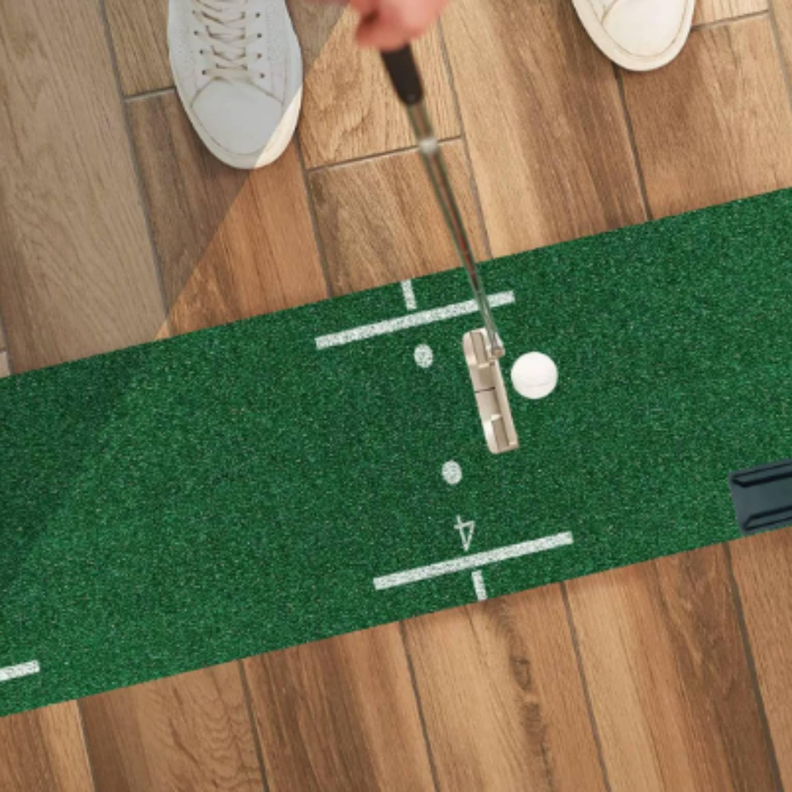 Alfombra de Práctica de Golf con Césped Artificial Tapete de Putt Superficie de Rodadura Estera de Entrenamiento con Guías de Distancia y Bordes