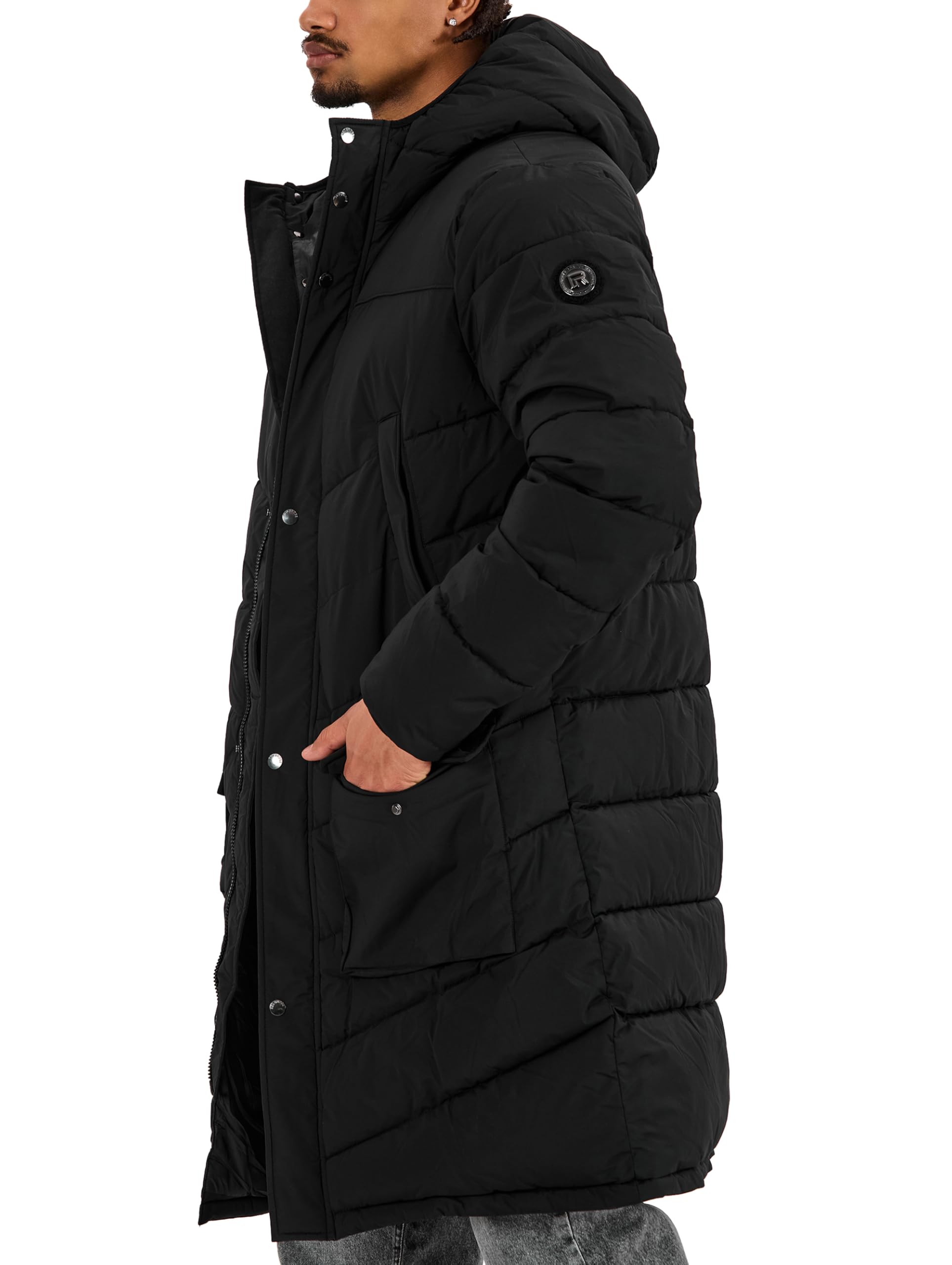 Redbridge Giacca trapuntata lunga con cappuccio e tasche applicate, giacca invernale calda con bottoni a pressione e chiusura lampo, vestibilità regolare