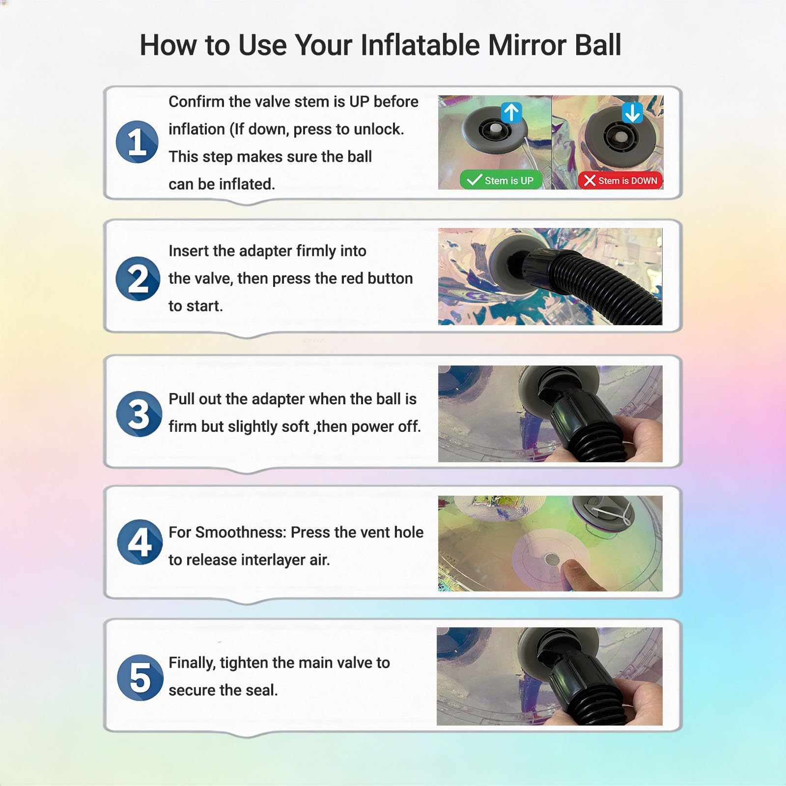 Paquete de 5 bolas de espejo inflables profesionales con bomba, bolas de discoteca reflectantes gigantes para escenarios, centros comerciales y eventos grandes, también ideal para fiestas en casa