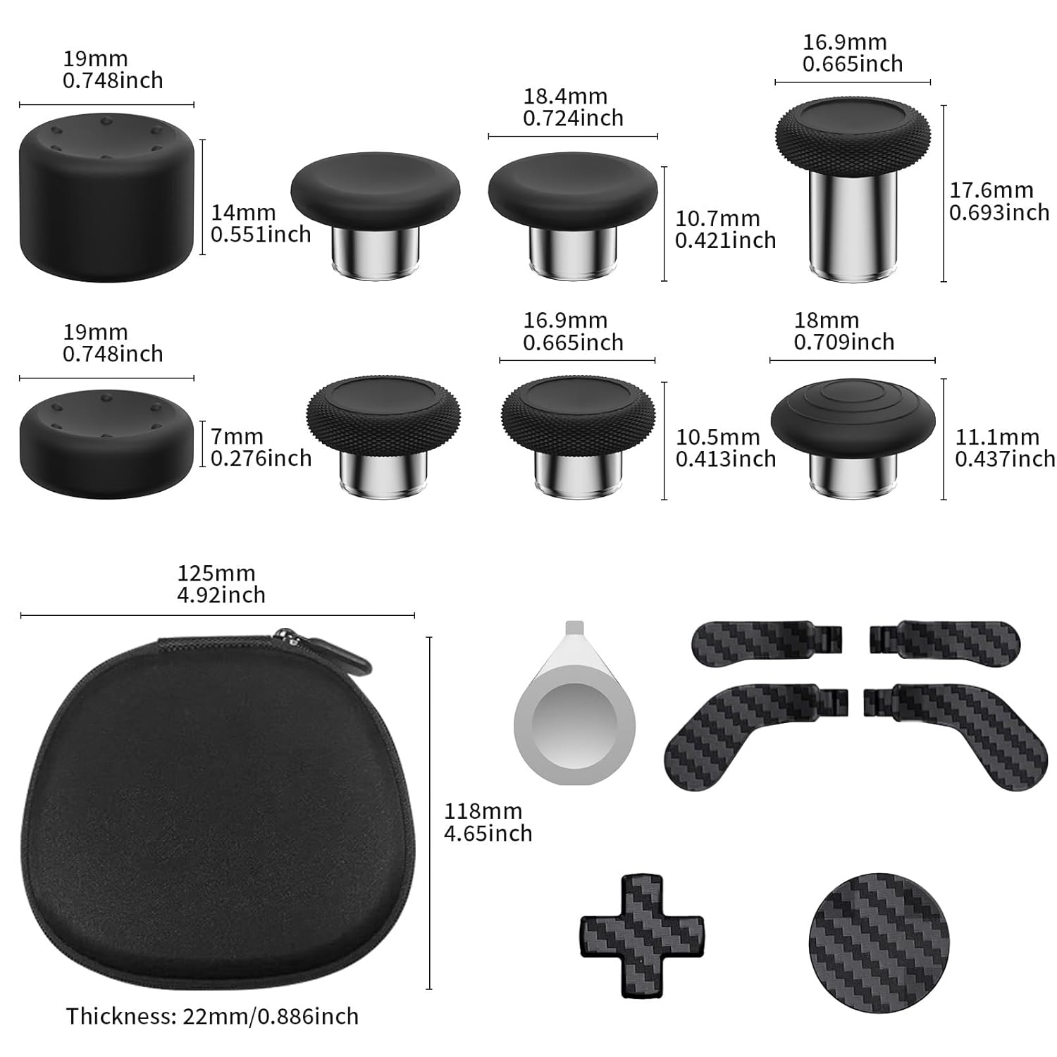 16-in-1 Metal Thumbsticks Replacement Kits for Xbox Elite Series 2, Xbox Elite 2 Controller Accessories, Includes Magnetic Joysticks, Paddles, Silicone Caps, D-Pads, 1 Tool (Carbon Black)