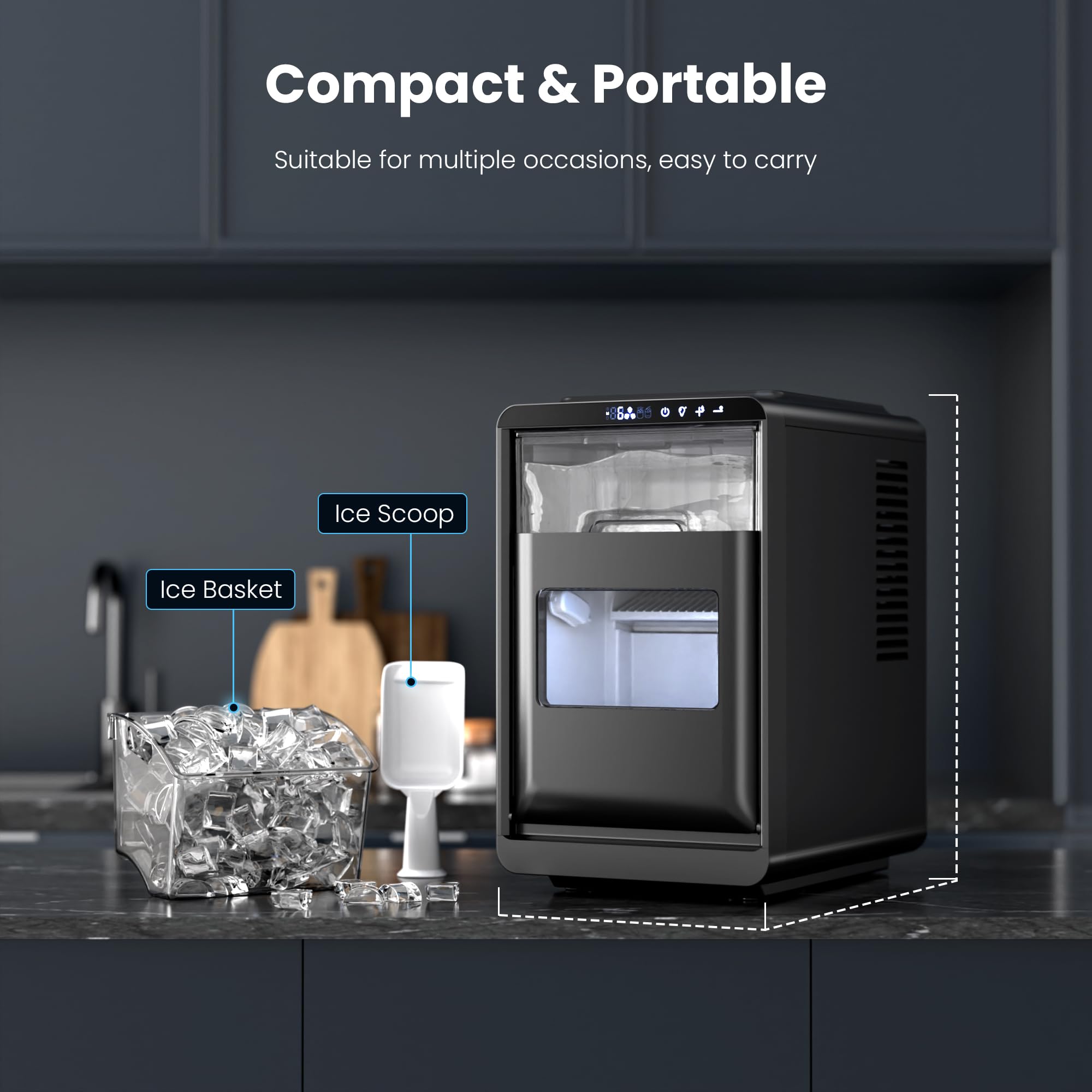 Electactic Crescent Ice Maker Countertop, 28lbs/24h Ice Production, 16 Cubes In 6 Mins, Portable Countertop Ice Maker Machine With Self-Cleaning For Home & Kitchen (Black) on Fridge.com - View 4