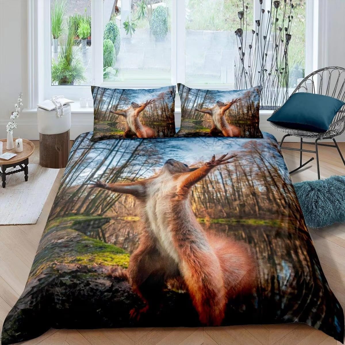Housse de couette 200x200 écureuil parure de lit imprimé haute définition