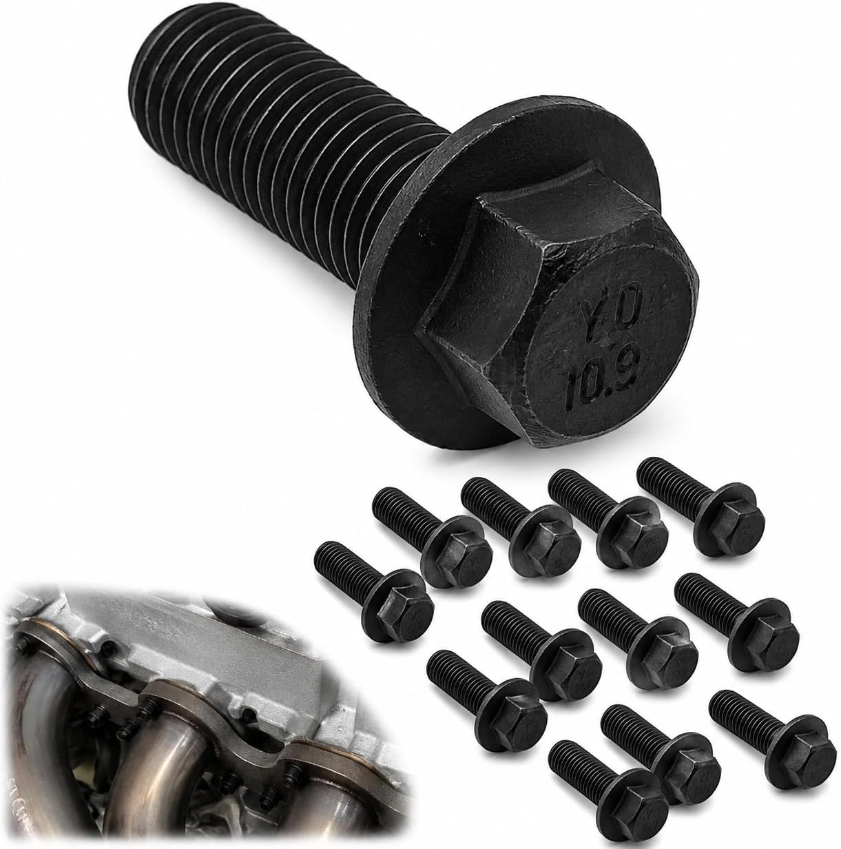 12PCS Grade 10.9 Exhaust Manifold Bolts 551696, LS Header Bolts for GM LS1 LS3 LS2 LSX LT Series Engines, Replaces 12617944