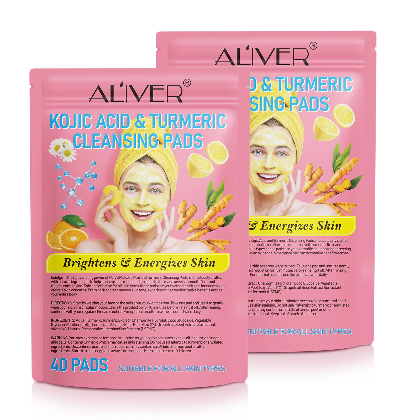 Kojic Acid And Turmeric Pads, 80PCS Resurfacing Pads For Face & Body, Turmeric And Kojic Acid Cleansing Pads