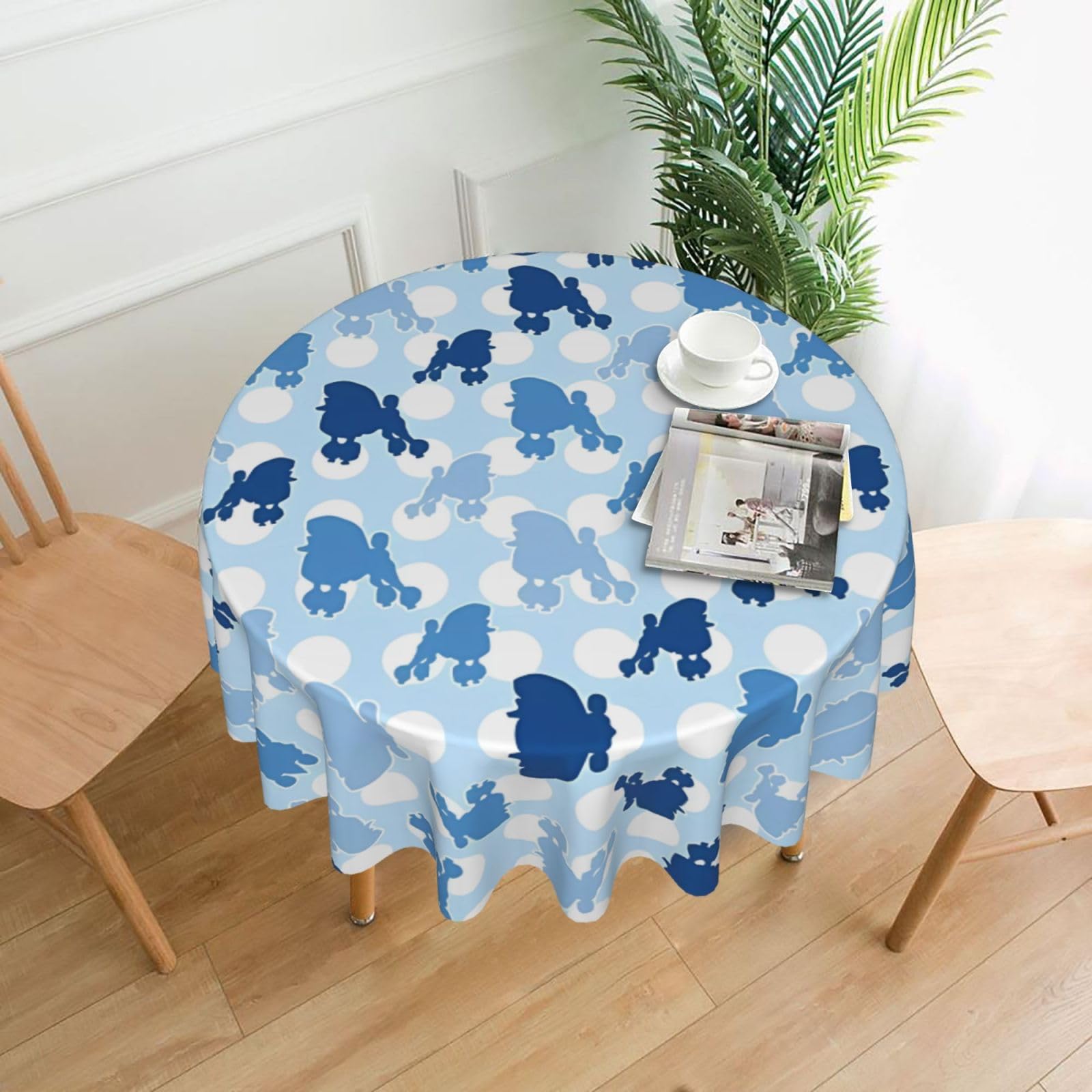hhxvcv Blue Poodle Polka Dot Round Tablecloth – Dining Table Cover