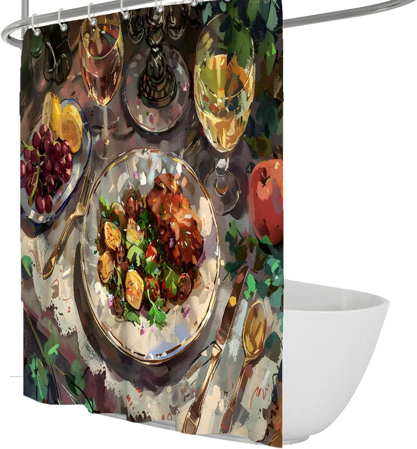 Cartoon Salad Shower Curtain Waterproof Afternoon Tea Summer Scene Print Shower Curtain Liner Fabric with Hooks Washable Portable 60x72