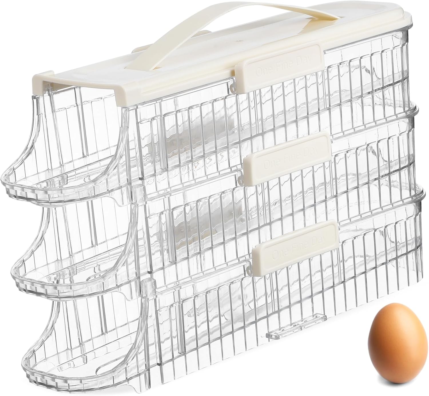 Holder Organizer Triple Rolling Storage Container for Refrigerator Door Lightweight Design Date Scale for Easy Tracking Creamy for Family Use