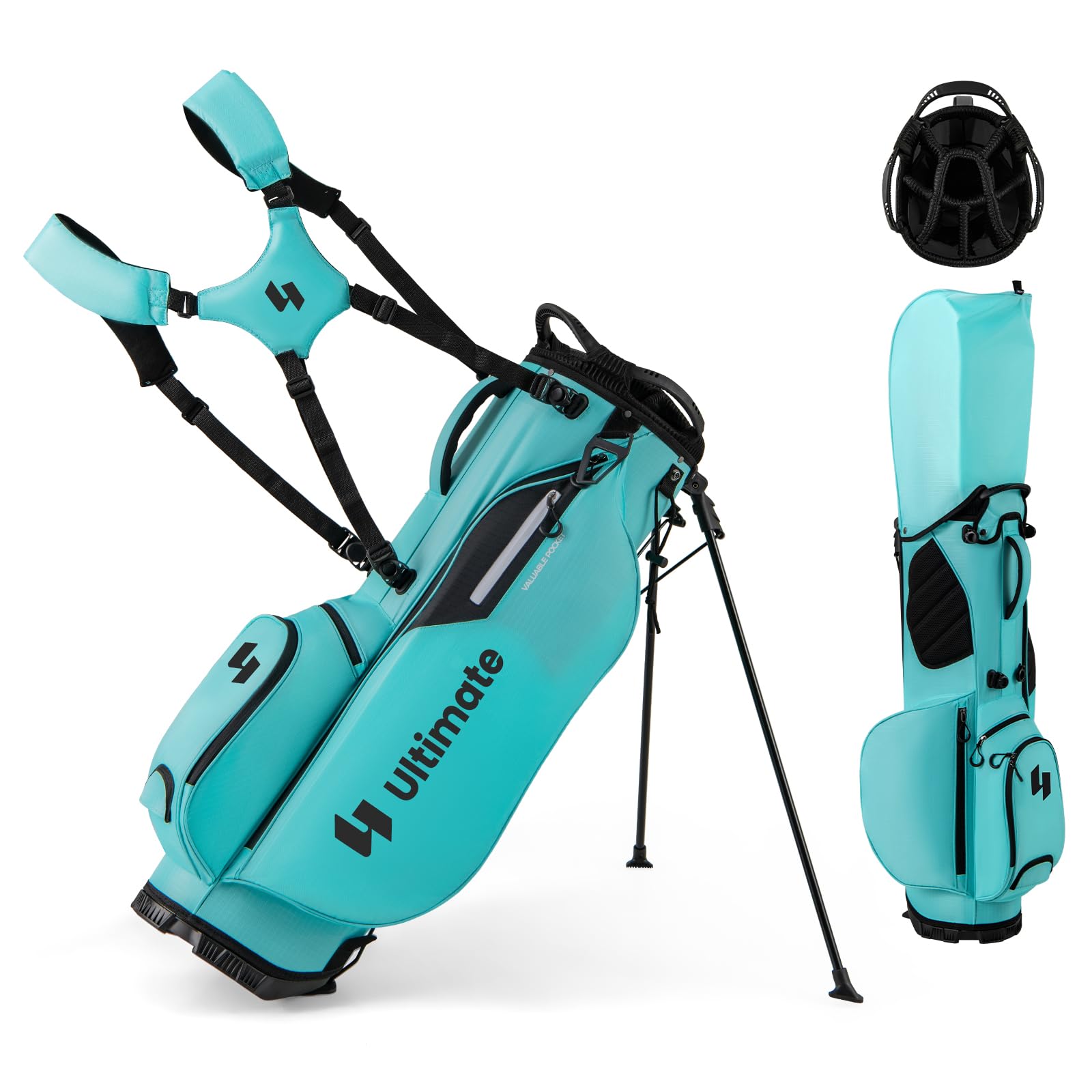 COSTWAY Golf Standtasche, Golf Bag mit 8 er Unterteilung & Regenhaube, leichte Golftasche mit 5 Taschen & Standfüßen, Pencil Bag tragbar für Herren, Damen