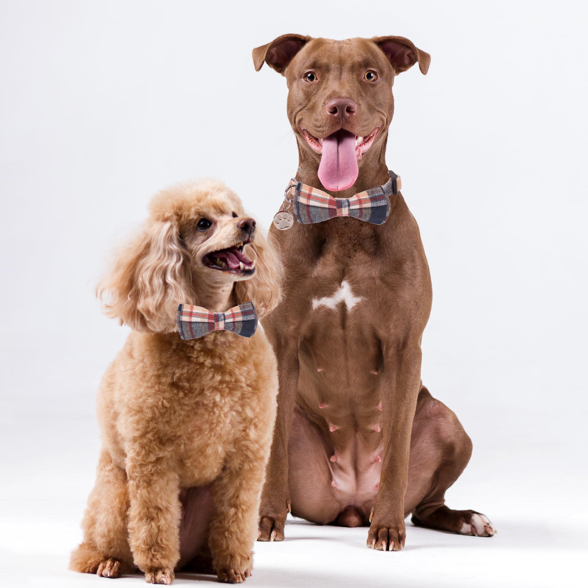 ADOGGYGO Weihnachts-Hundehalsband Mit Fliege – Rot-grün Kariert, Baumwolle, Verstellbar, Für S/M/L Hunde