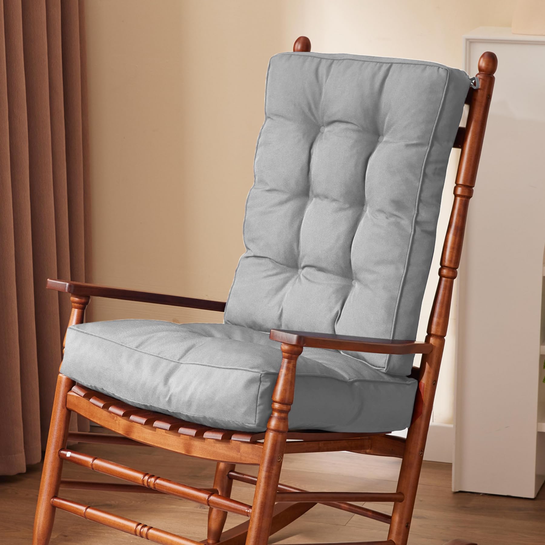 ipynbap rocking chair cushion, waterproof and fade-resistant patio chair cushions, tufted chair pads for rocker furniture, 17x17 inch, indoor/outdoor seat cushions with ties, light grey