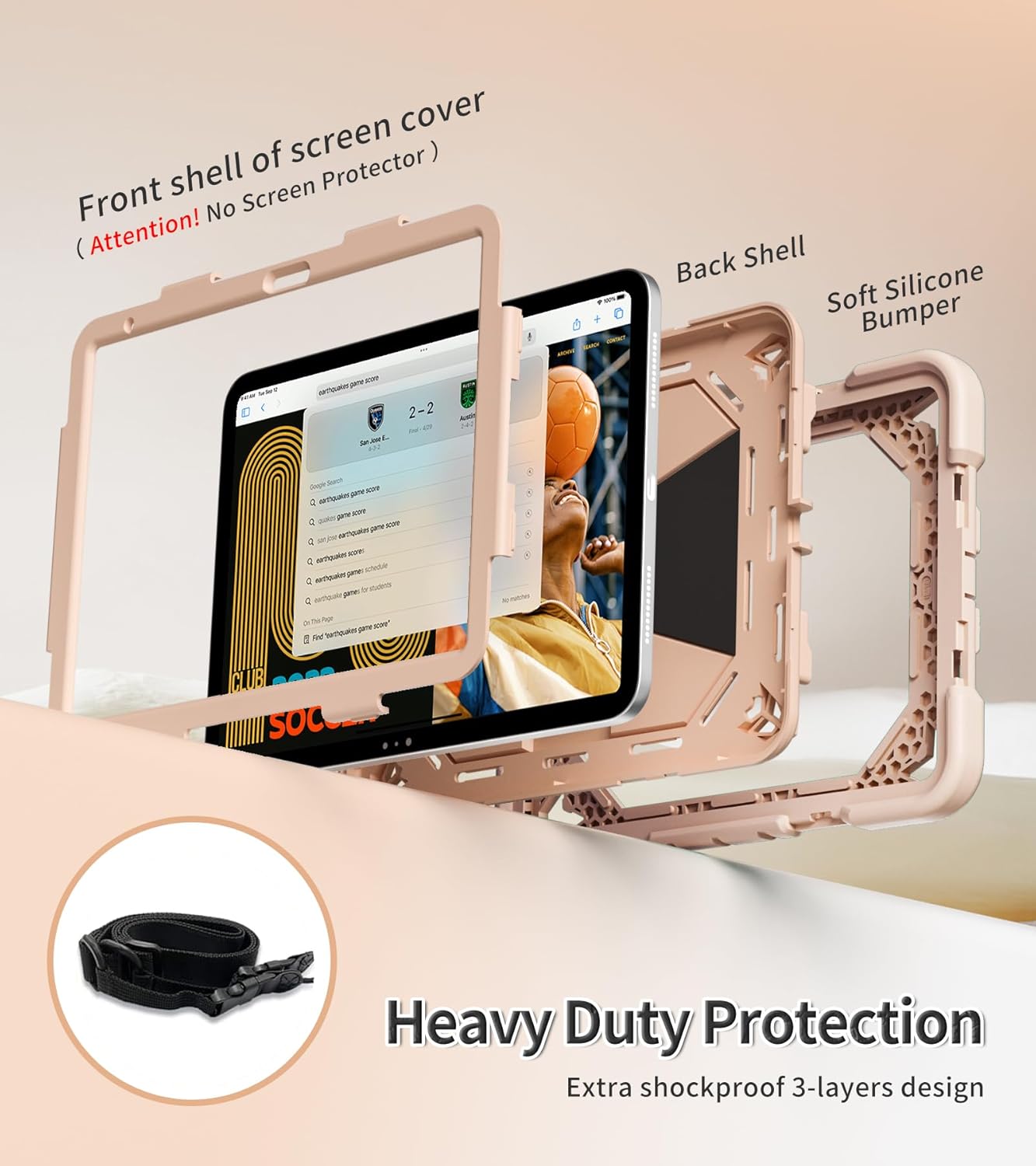 Case for iPad (A16) 11th Generation 11 Inch (2025) / iPad 10th Generation 10.9 Inch (2022) with Shoulder Strap, Rugged Shockproof Protective Cover with Pencil Holder for Kids (Pink) - Image 3