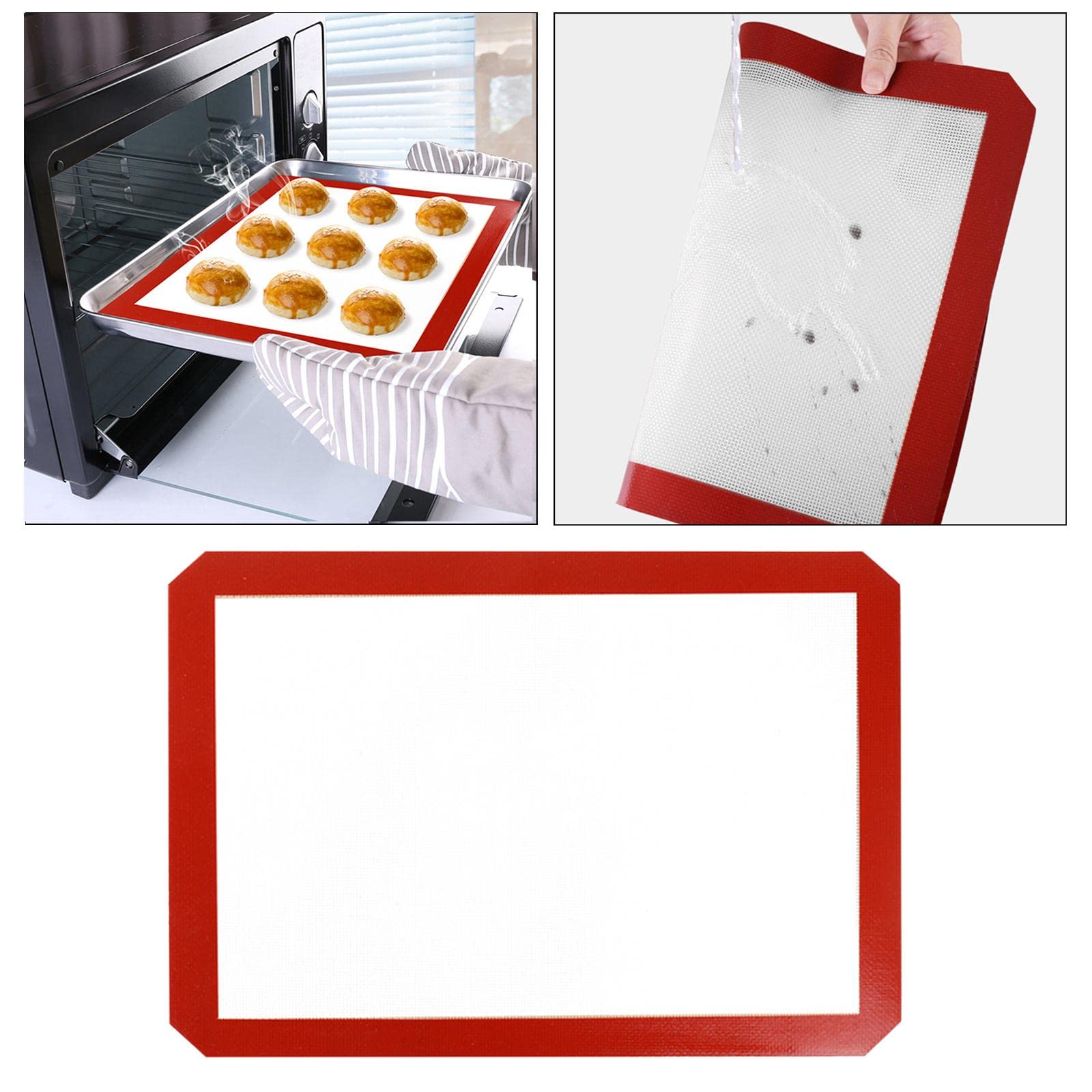 Set di 10 tappetini da cucina in silicone resistenti al calore, per macaron, pasticceria, biscotti, bianco e rosso, 30 x 21 cm