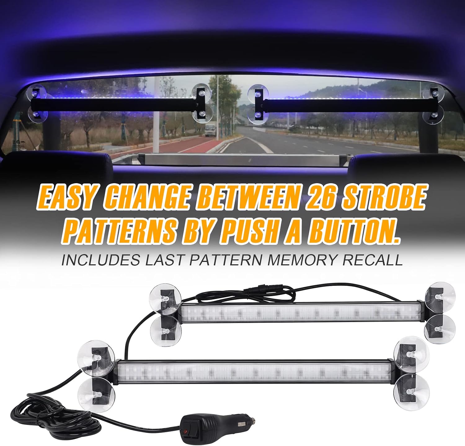 XRIDONSEN 2 in 1 Emergency Strobe Traffic Advisor Light Bar 144 LED Warning Hazard Safety Interior Windshield Dash Lights Split Mount for Police Ambulance Vehicles Trucks (2x17.7 inch, Blue/White)
