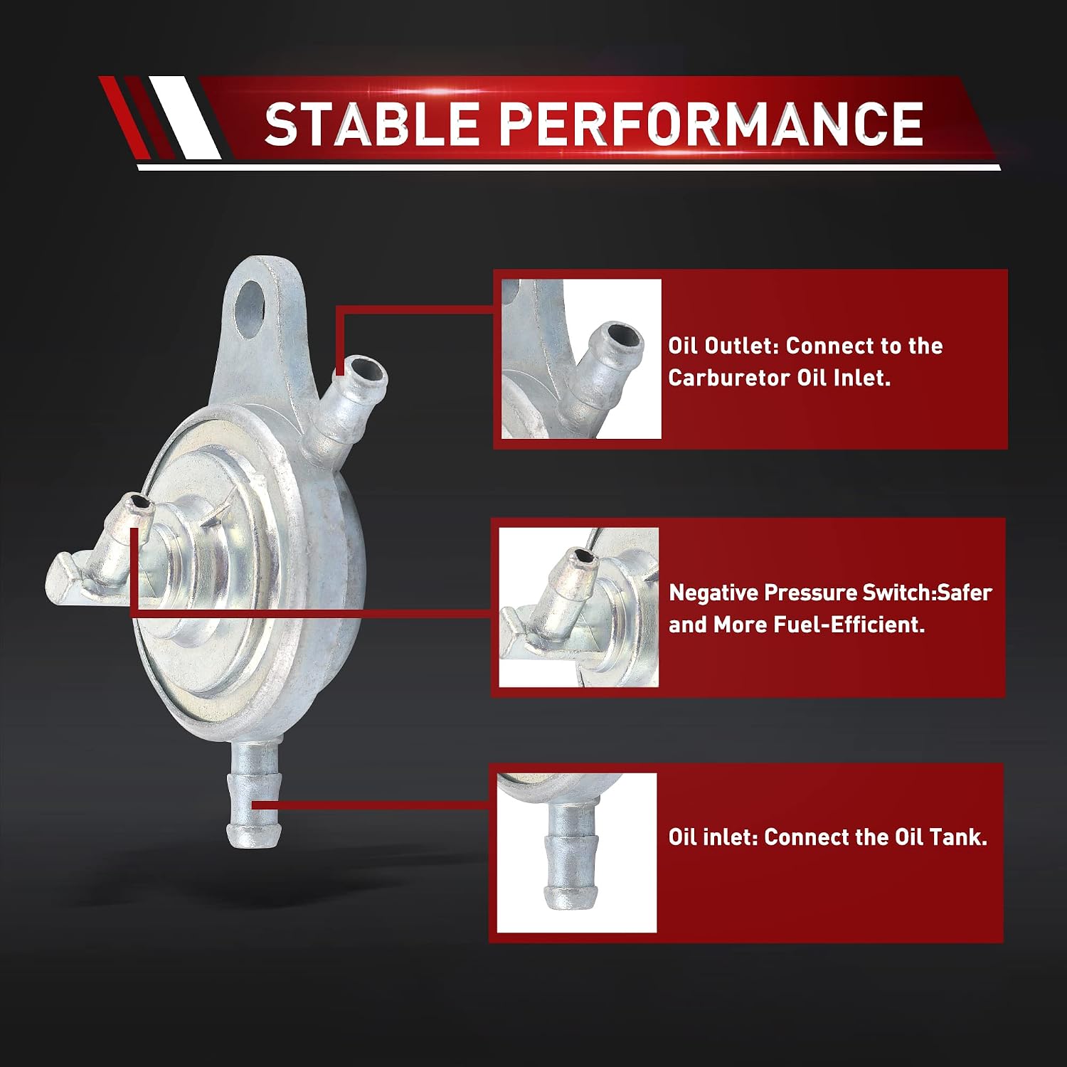 WOOSTAR 3 Way Vacuum Fuel Pump Petcock Valve Replacement for GY6 50cc 125cc 150cc Sunl Taotao Jonway Kazuma Roketa Eagle BMS JCL Znen Peace NSR Lance Chinese ATV Mope Scooter Go Kart
