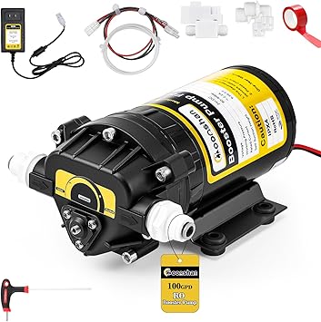 100GPD Booster Pump for RO System with Complete Kit Suitable for Home Reverse Osmosis Water Filter System Quick-Connection Design High Pressure Switch Pressure Adjustable 6800