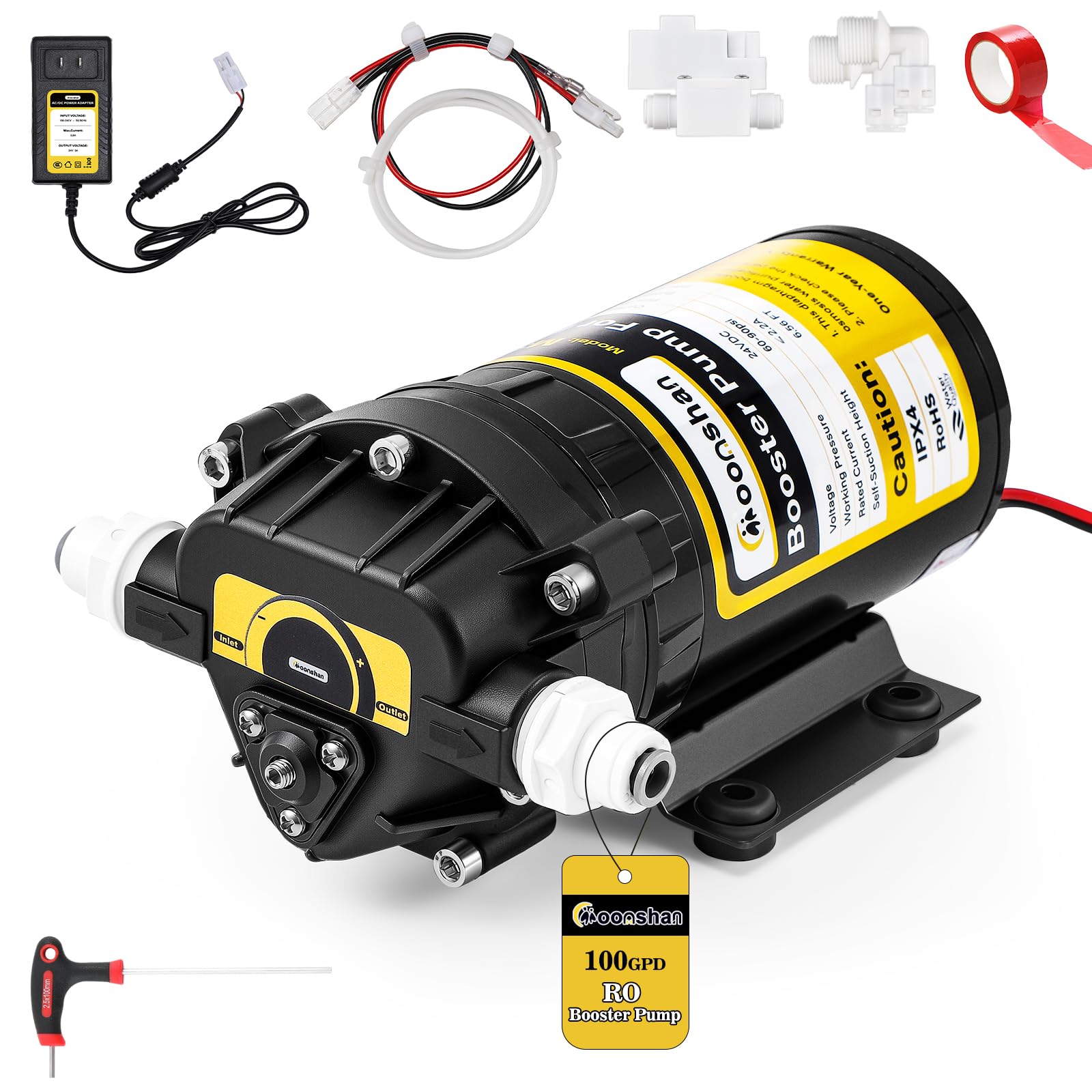 Photo 1 of Moonshan 100GPD Booster Pump for RO System with Complete Kit Suitable for Home Reverse Osmosis Water Filter System Quick-Connection Design High Pressure Switch Pressure Adjustable (6800)
