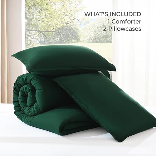 Miniatura 7 de Andency Juego de edredón de tamaño matrimonial de color verde esmeralda oscuro, juego de edredón y juegos de ropa de cama de 3 piezas de color verde