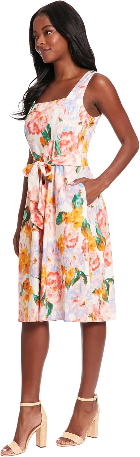 London Times Womens Floral Summer Dress for Women | Cute Knee Length Dress, Wedding Guest Dresses for Women - Image 2