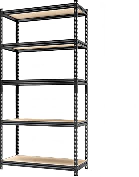 Storage Shelves Garage Shelving Heavy Duty 5 Tier Metal Shelving Units for Storage Adjustable Utility Shelf Rack for Kitchen Warehouse Basement 28" W x 11.8" D x 59.8" H, Black