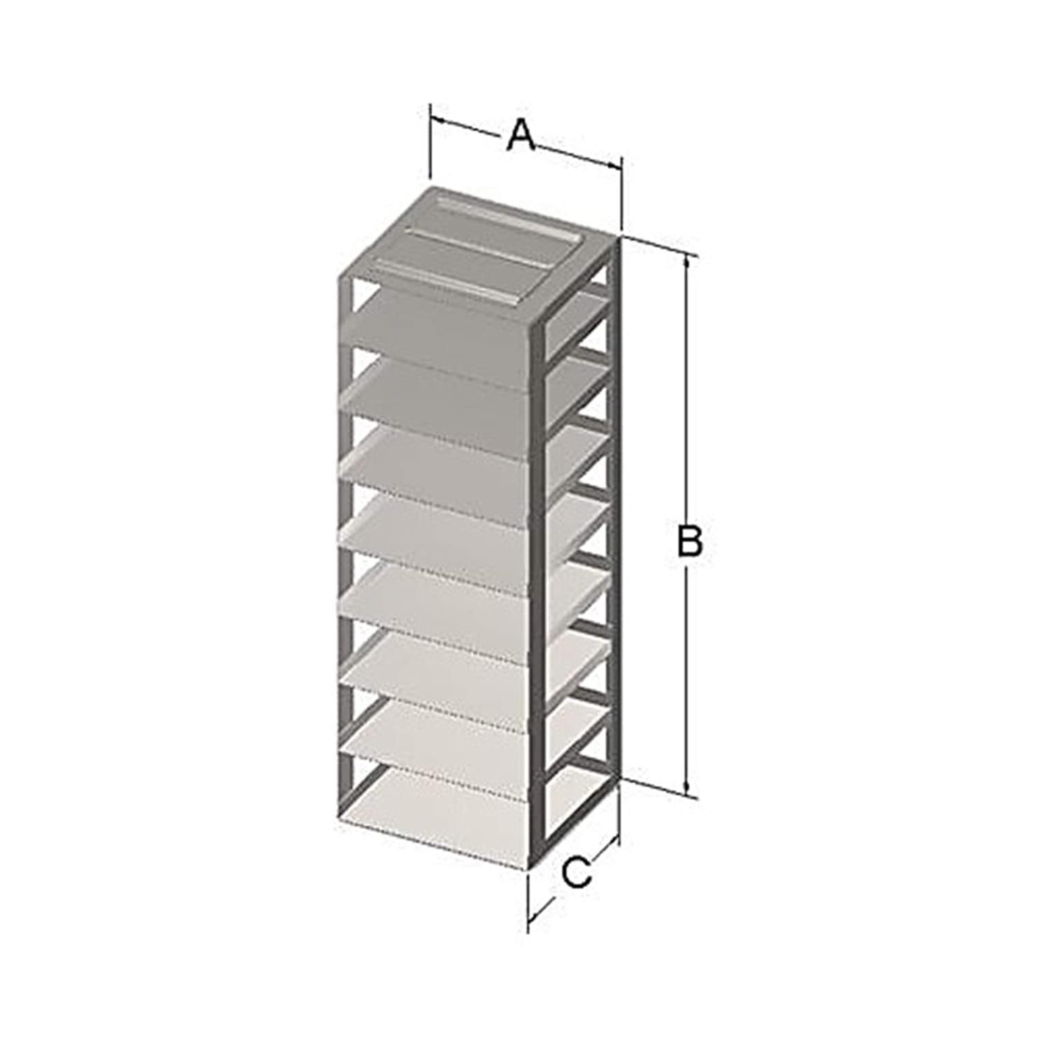 CM815 Stainless Steel Chest Rack for 3 x 5.5 x 2" Tube, 50-Cell, 1.5 ml Microtube Boxes, 2 Boxes per Shelf, 16 Box Capacity