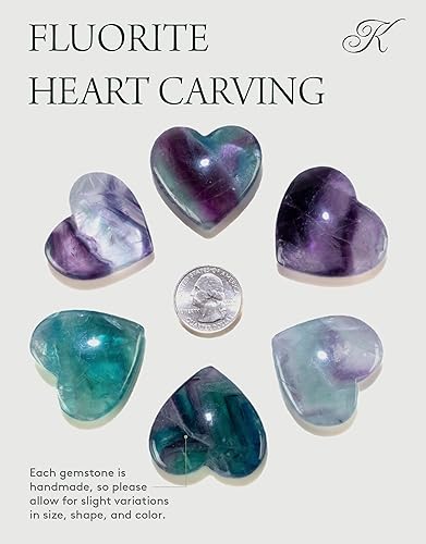 Miniatura 4 de KALIFANO Tallado en corazón de fluorita con efectos curativos y calmantes, cuarzo hematoide de alta energía, cristal de preocupación para reiki,