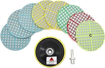 SHDIATOOL Diamond Polishing Disc 10 Pieces - 100 mm Discs (Grit 50x3/100x2/200/400/800), 1 Piece Holder Plate, 1 Piece Aadapter for Polishing Marble Granite Quartz Dry Stone