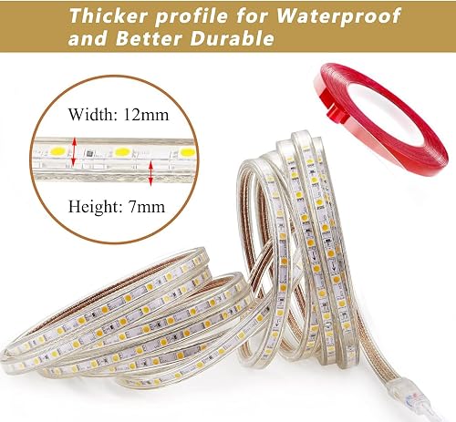 Q.Laomi Ruban LED 6 Mètres avec Interrupteur 220V 230V Bandeau LED IP65 étanche Bande LED, Blanc Chaud - 2