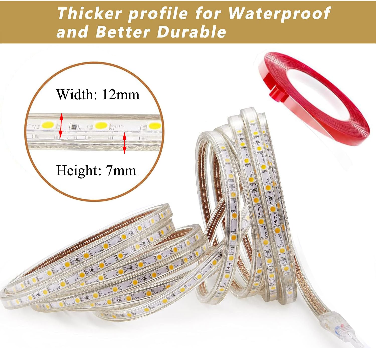 Striscia LED con Interruttore, Striscia LED 220v senza Trasformatore, Impermeabile IP65 LED Striscia Adesiva Strip LED, 6M, Bianco