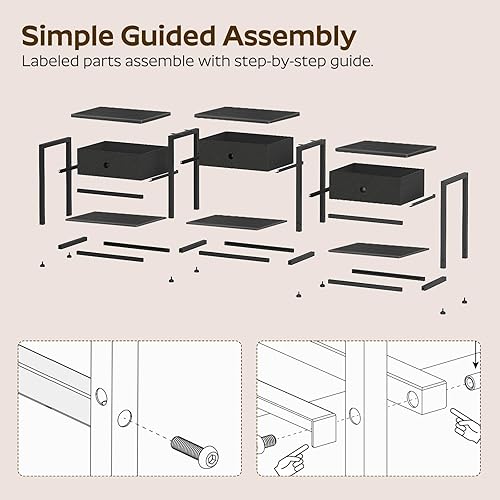 Miniatura 6 de Soporte de TV con 3 cajones de tela para TV de hasta 50 pulgadas, consola multimedia industrial de 47.2 pulgadas, centro de entretenimiento con