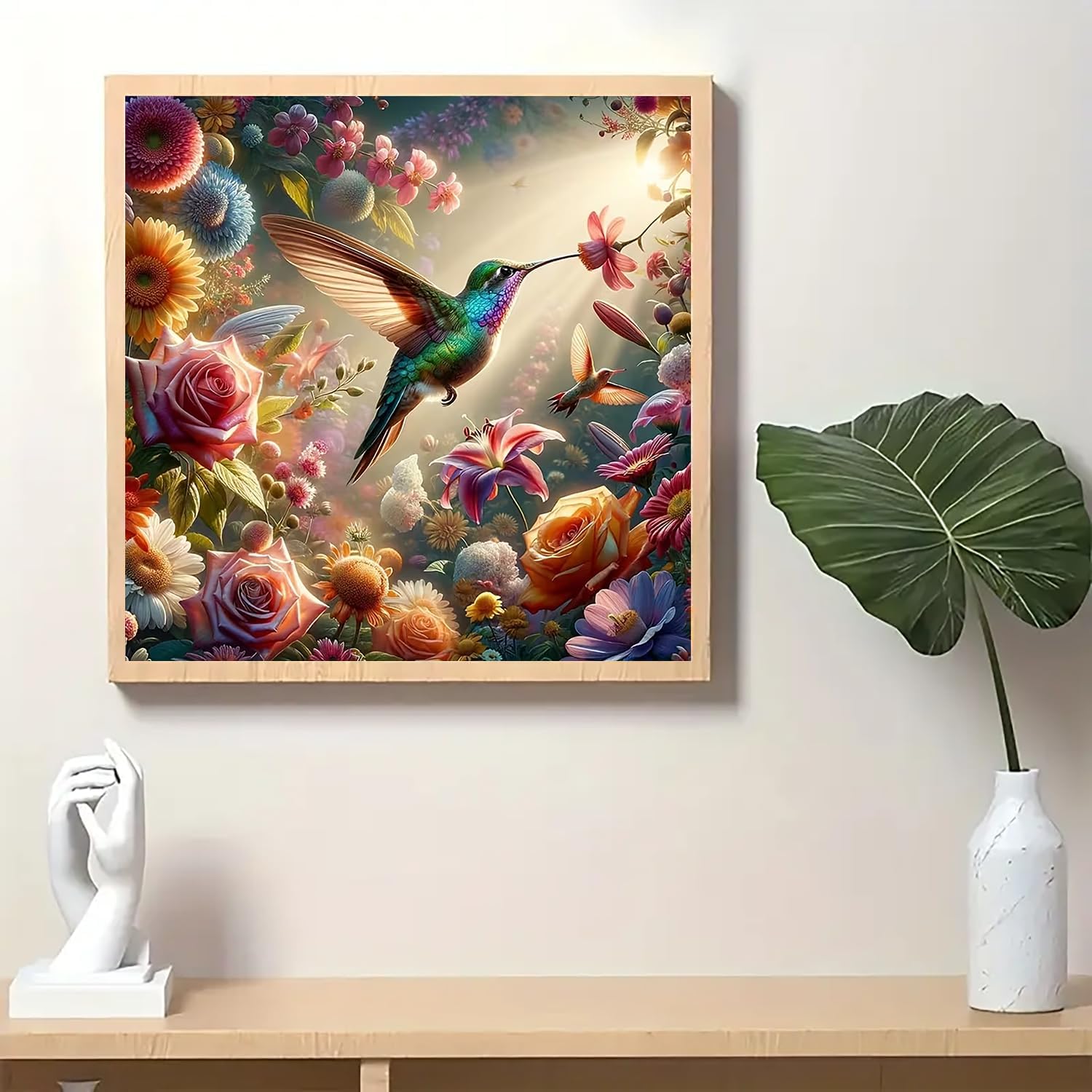 Hummingbird Flower Sunrise Diamond Art Painting Kits for Adults, Diamond Painting Kits for Adults Beginners, 5D DIY Full Drill Diamond Dot Gem Art Kits for Adult, Home Wall Decor 13.8x13.8 Inch image 3