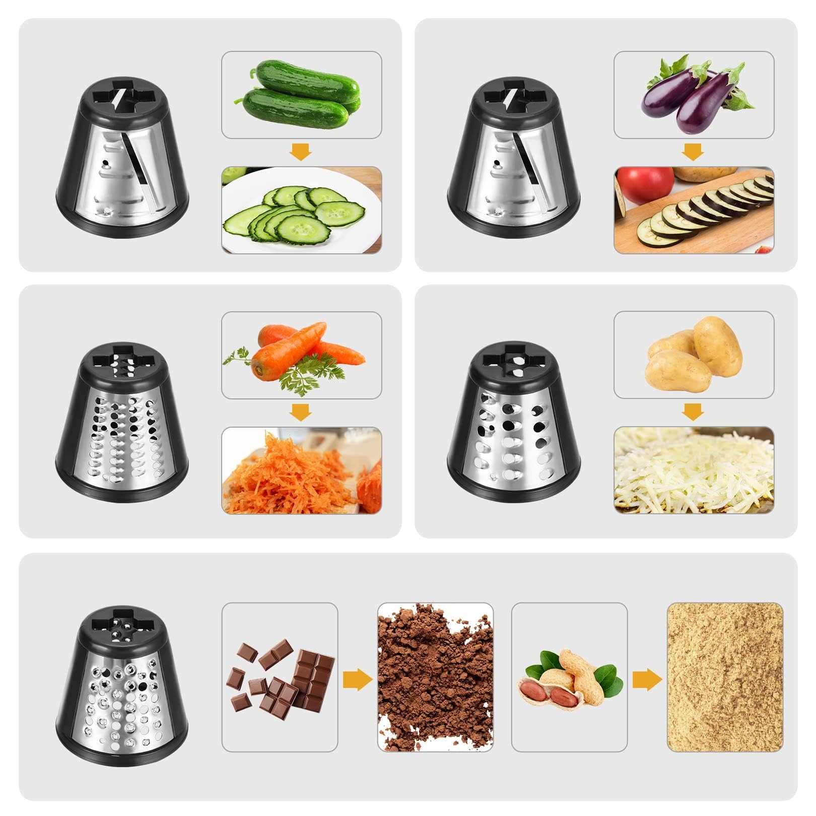 Tagliaverdure elettrica automatica per verdure, 250 W Taglia verdure in acciaio inox, con 5 lame coniche per verdure diverse con controllo a un pulsante