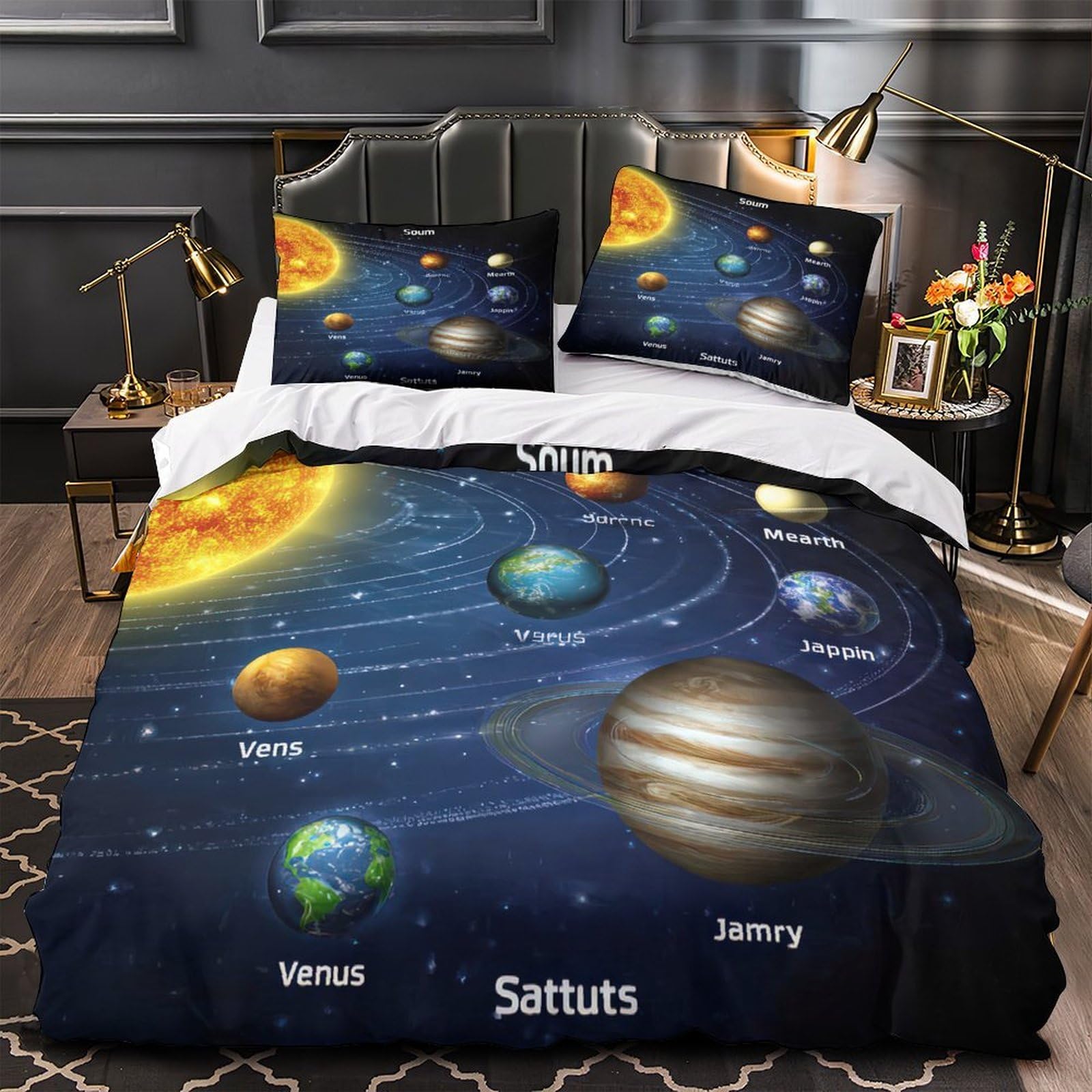 Parure système solaire microfibre douce finie la couette qui glisse