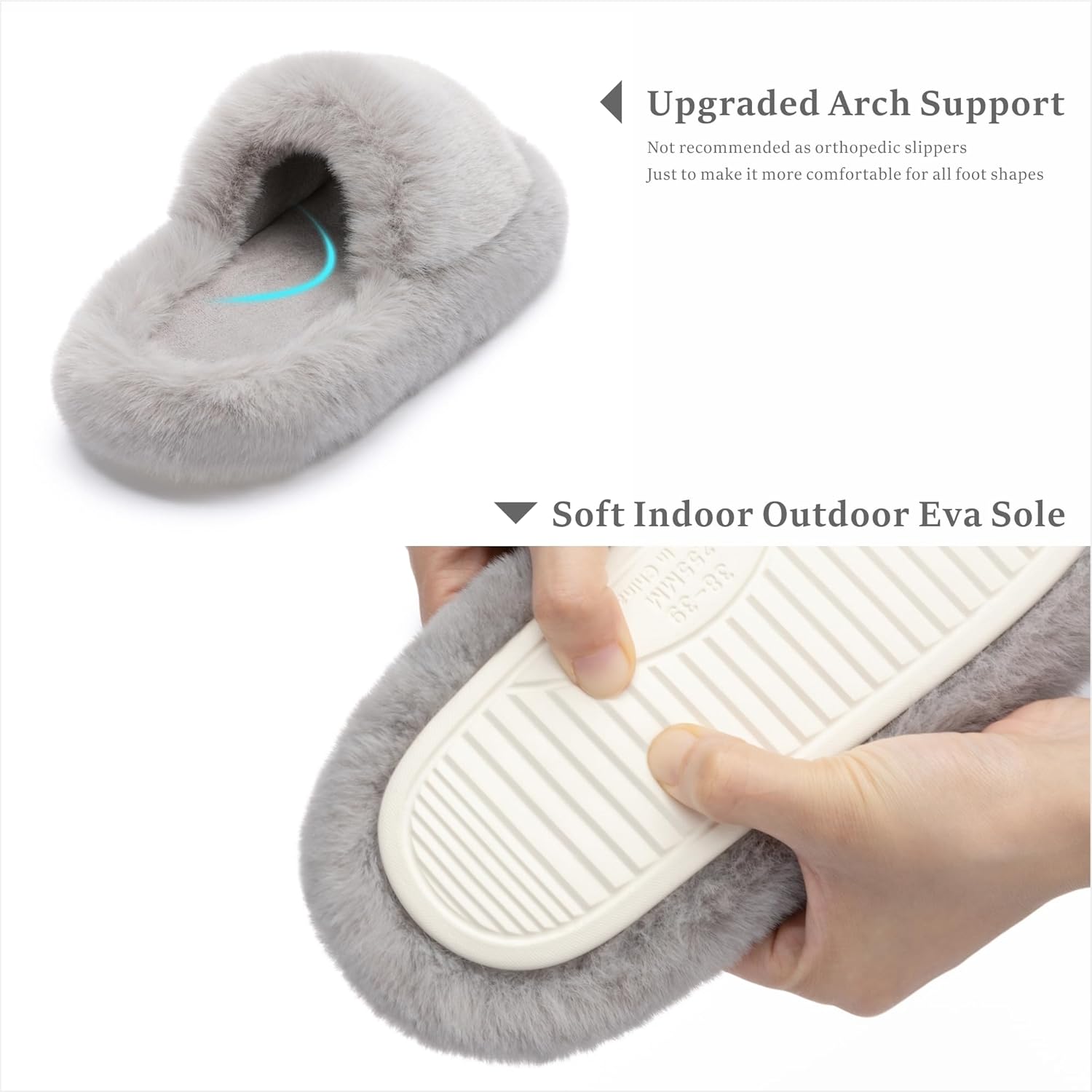 Chantomoo Women's Blue Memory Foam Faux Fur Lined Open Toe Slippers for Women - US 12 - Image 4