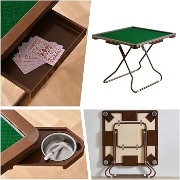 Mahjong Table Foldable,Square 4 Player Folding Card Table,Wear-Resistant Desktop,With Cup Holders & Drawers,For Table,Board Game,Camping(Rosegold)