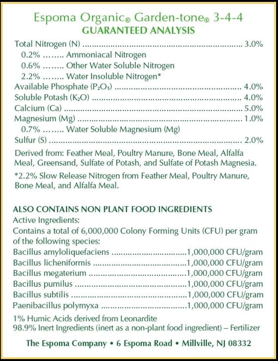 Espoma Organic Garden-Tone 3-4-4 Organic Fertilizer for Cool & Warm Season Vegetables and Herbs. Grow an Abundant Harvest of Nutritious and Flavorful Vegetables 4 lb. Bag.