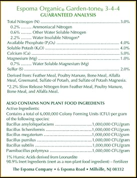 Espoma Organic Garden-Tone 3-4-4 Organic Fertilizer for Cool & Warm Season Vegetables and Herbs. Grow an Abundant Harvest of Nutritious and Flavorful Vegetables 4 lb. Bag.