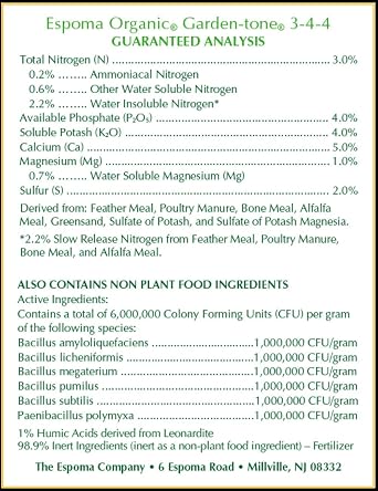 Espoma Organic Garden-Tone 3-4-4 Organic Fertilizer for Cool & Warm Season Vegetables and Herbs. Grow an Abundant Harvest of Nutritious and Flavorful Vegetables 4 lb. Bag - 2 Pack