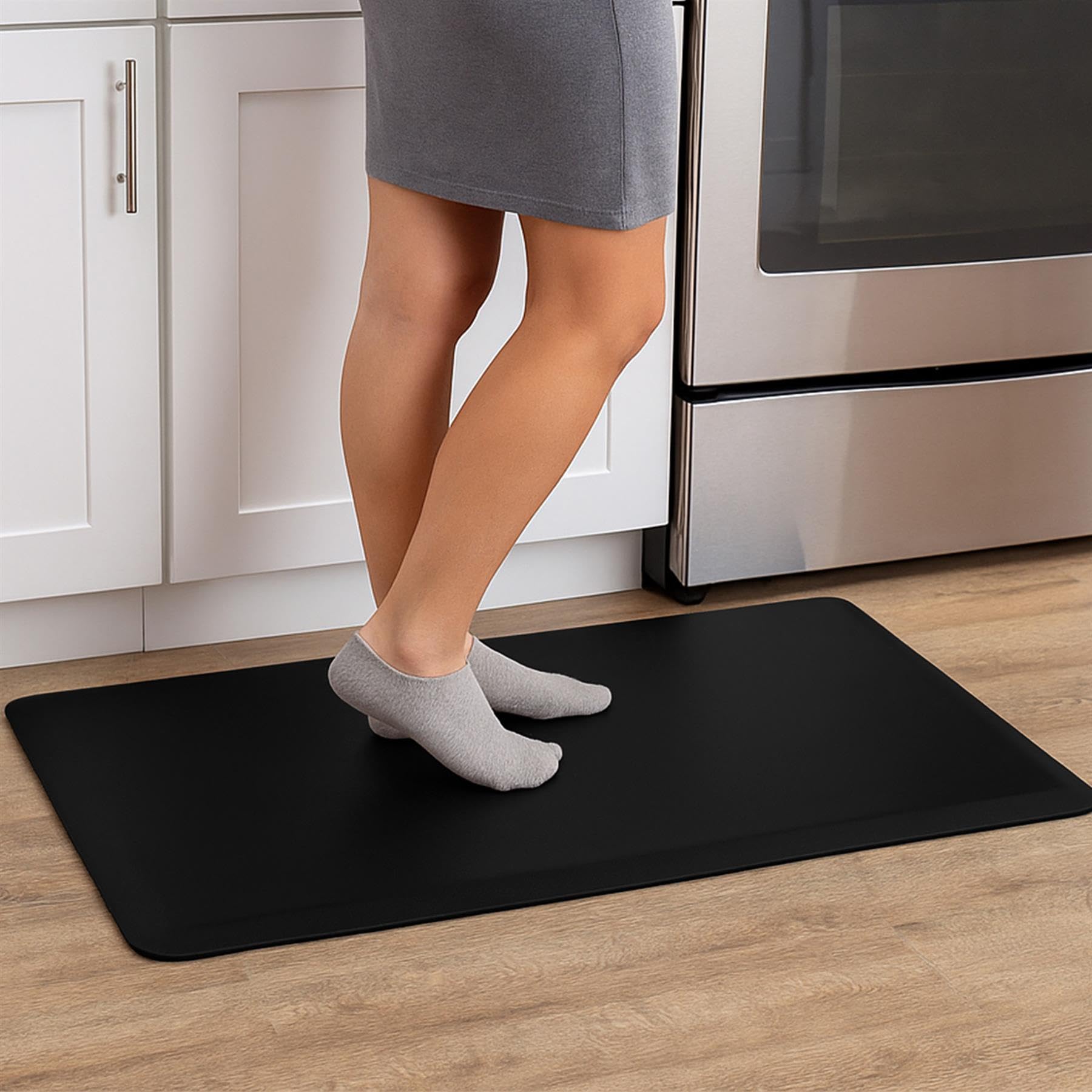 K Collection Heavy Duty Anti Fatigue Standing Mat – High Density Cushioned Non-Slip Mat for Standing Desks, Office, Kitchen Rug - Black 44cm x 71cm