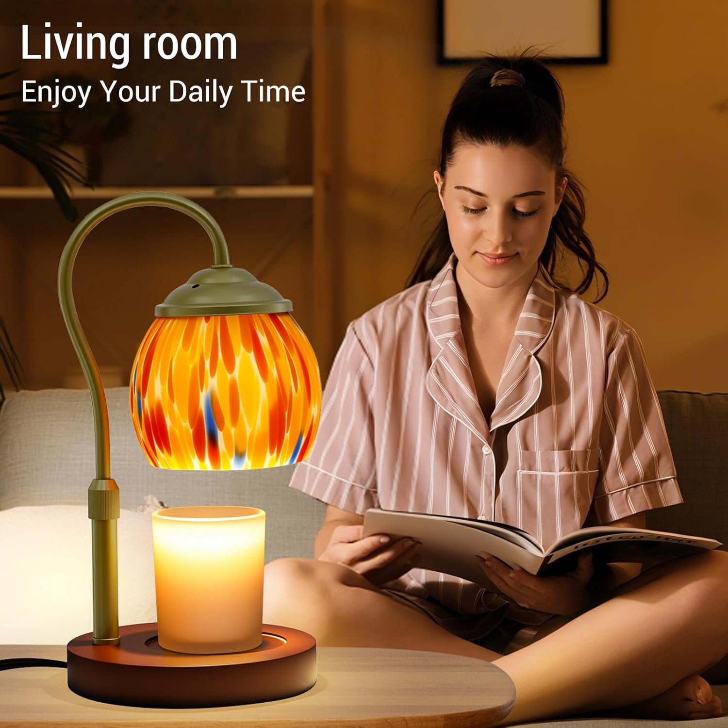 Stained Glass Candle Warmer Lamp with Timer Dimmer, Height Adjustable Candle Warmer with 2 Bulbs, Wax Melt Warmer for Scented Jar Candle, Valentine's for Women,Mom,Her