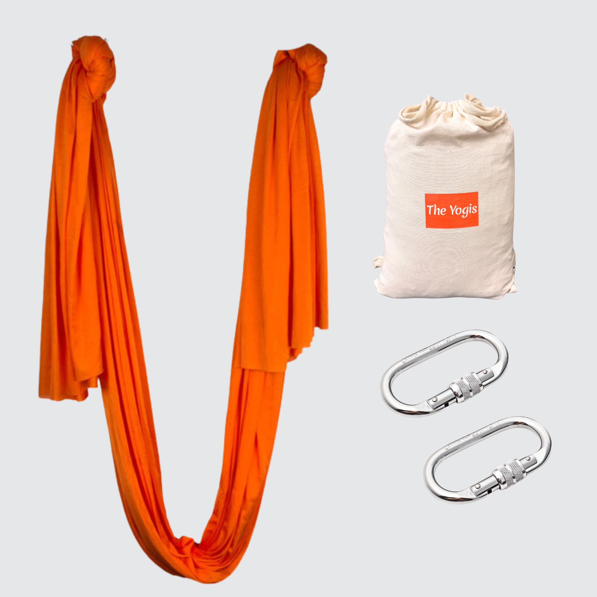 The Yogis™ Silk Fabric Aerial Yoga Hammock 6 x 2.8 Mtrs - for Antigravity Yoga, Inversion Exercises | With 2 Heavy Carabiners and Bag | Colour - Orange |
