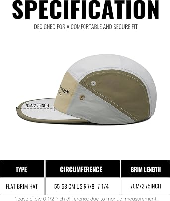 Clakllie Waterproof 5 Panel Running Hats Quick Dry Flat Brim Baseball Cap Embroidered Trucker Hats Flat Peak Hat Soft Top Snapback Hat