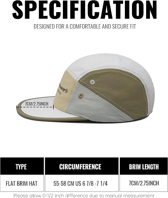 Clakllie Waterproof 5 Panel Running Hats Quick Dry Flat Brim Baseball Cap Embroidered Trucker Hats Flat Peak Hat Soft Top Snapback Hat