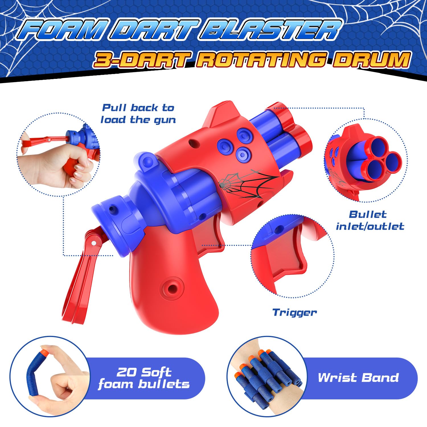 Diana Electrónico con Pistola Juguete, Objetivo de Tiro para Nerf con Restablecimiento Automático, 20 Dardos Juego Infantil, Spider Juguetes Niños 3 4 5 6 7 8 9 10 Años Regalos Cumpleaños Navidad